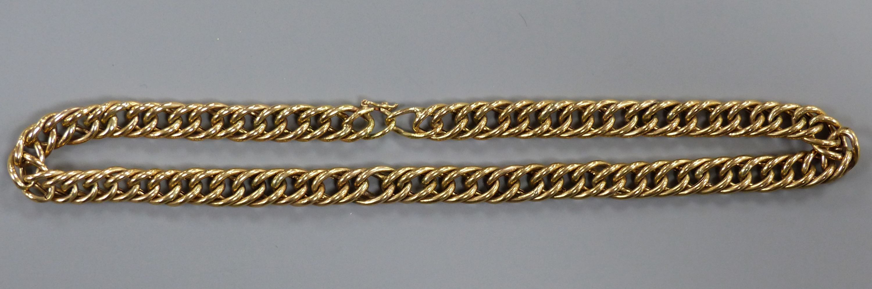 A modern 9ct gold curblink choker necklace chain, 37cm,